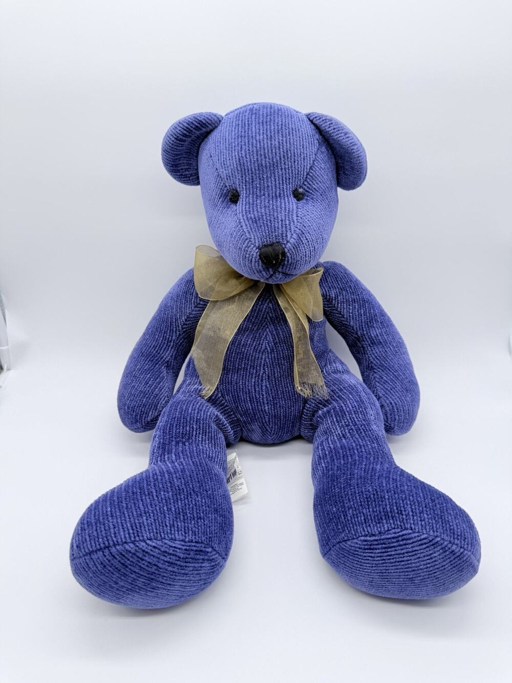Retired Pier 1 Imports Blue Chenille Corduroy Teddy Bear Plush Stuffed Toy 16”